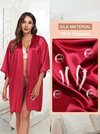 Women's Short Satin Robe Silky Bathrobes Bridal Bridesmaid Kimono Robe V-Neck Sleepwear S-XXL
