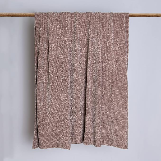 Best Home Fashion Super Soft Luxe Sheen Chenille Throw Blanket, Warm and Cozy Knitted Decorative Blanket for Sofa, Couch and Bed All Seasons 60 x 80 Inches- Dusty Rose