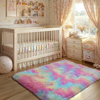 Blivonta Rainbow Rug for Girls Bedroom, 2x3 Fluffy Area for Kids Playroom, Furry Carpet for Nursery, Shaggy for Teen Living Room, Thick Fuzzy Plush for Dorm, Cute Room Decor for Baby