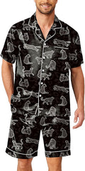Ekouaer Mens Pajamas Set Silk Satin Sleepwear Short Sleeve Button Down Pjs Set 2 Piece Loungewear with Pockets S-XXL