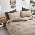 CLOTHKNOW Khaki Full Size Comforter Set 3Pcs Taupe Bedding Comforter Sets Soft Tan Bedding Beige Coffee Comforter with 2 x Pillow Cases