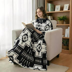 Fleece Blanket Full/Queen - 80x90 Inch Lightweight & Buttery-Soft Throw for Bed, Sofa, Camping | 300GSM Cloud-Touch Microfiber | Cozy Essentials for Travel & Movie Nights, (Boho Black&White)