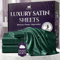 SLEEP SANCTUARY Satin Sheets Twin Size – 3 Piece Luxury Silky Bed Set, Softer Than Silk, 15" Deep Pocket, Cooling & Wrinkle-Free, Moisture-Wicking & Breathable for Hair & Skin (Dark Green)