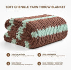L'AGRATY Chunky Knit Blanket Throw: 50''x60'' Chenille Chunky Knitted Throw Blankets for Bed Couch - Handmade Thick Cable Knit Blanket - Large Crochet Rope Blankets for Home Decor