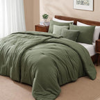 WRENSONGE Double Twin XL Comforter Set - 4 Pieces Prewashed Olive Green Bedding Set for All Seasons Soft Lightweight 2 Comforters (55" x 90") with 2 Pillow Shams