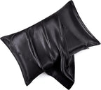 King Size Satin Pillowcase Set of 2 with Envelope Closure,Black Silk Pillowcase for Hair and Skin (20x36)