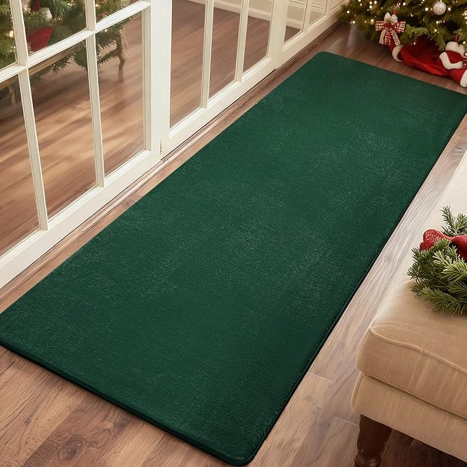 Przemy Washable Runner Rug for Bedroom Living Room, 2x6 Feet Green Memory Foam Hallway Rugs, Super Soft Modern Indoor Carpet for Bedside Kids Room Boys Girls Dorm Nursery Decor