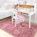 Amdrebio Blush Pink Area Rugs for Living Room Girls Bedroom, 6x9 Kawaii Shaggy Fluffy Rugs for Kids Room Playroom, Plush Shag Fuzzy Furry Carpet for Nursery Dorm Classroom, Cute Dusty Rose Mauve Rug