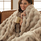 Bedsure GentleSoft Fluffy Fuzzy Twin Blanket, Soft Cozy Fleece Faux Fur Blanket, Pink Decorations Minky Velvet Couch Cover, Thick Warm Plush Women Men Birthday Gifts, 870GSM, Beige