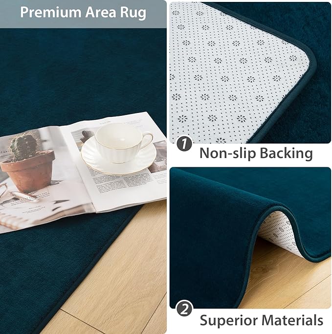 Softlife Navy Blue 2x6 Area Rug for Bedroom Living Room, Solid Non-Slip Fluffy Carpet with Soft Low Pile for Kids Boys Girls, Machine Washable Runner Rugs Fuzzy Aethetic Home Decor
