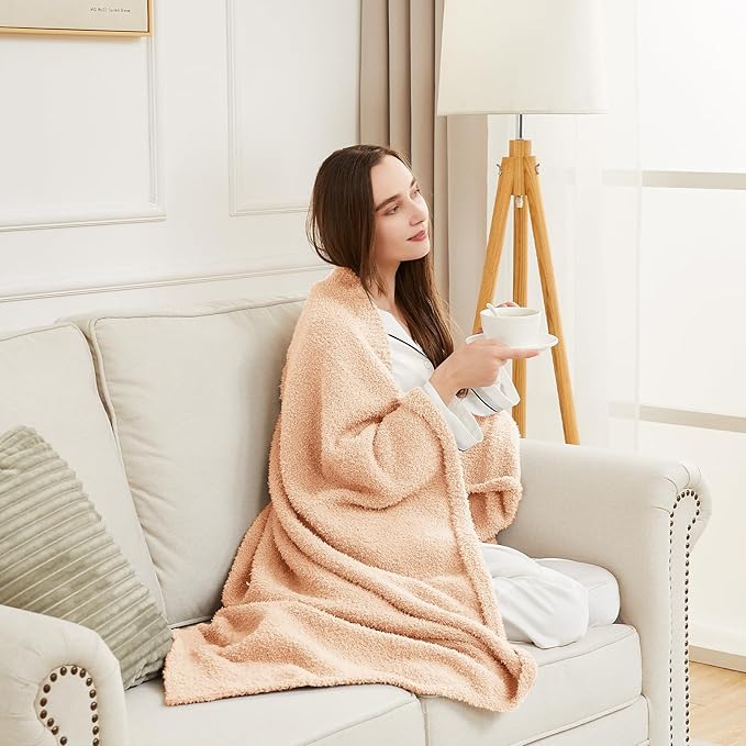 CYMULA Knit Throw Blanket for Peach Pink - Super Soft Lightweight Plush Fuzzy Fluffy Cozy Blankets and Throws for Sofa Bed, 60 x 80 inches