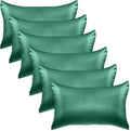 Elegant Comfort 6-Pack Hunter Green Satin Pillowcase Set with Hidden Zipper Closure, Silky Smooth for Hair and Skin Care - Standard/Queen