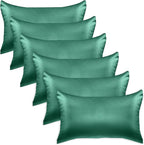 Elegant Comfort 6-Pack Hunter Green Satin Pillowcase Set with Hidden Zipper Closure, Silky Smooth for Hair and Skin Care - Standard/Queen