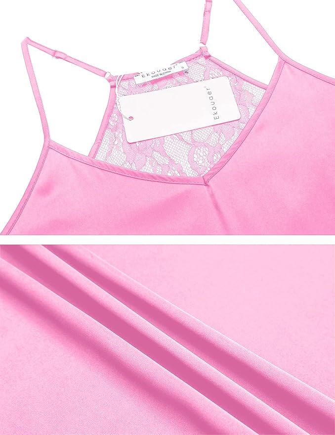 Ekouaer Satin Pajamas Women Lace Sleepwear Lingerie Cami Shorts Set Nightwear XS-XXL