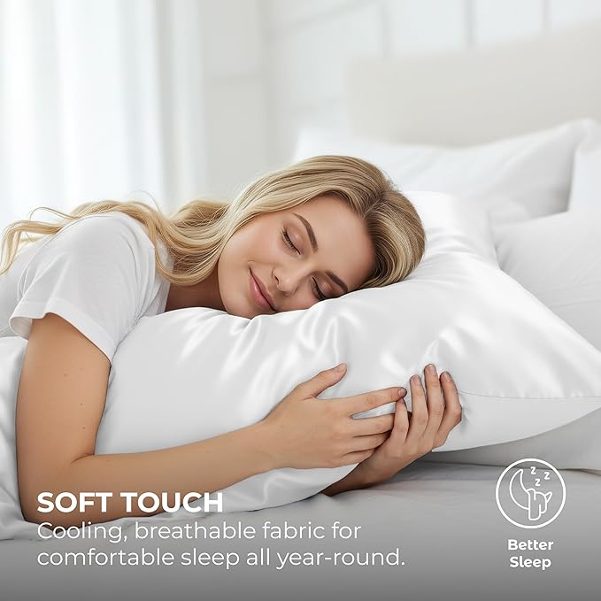 Pure Bedding Satin Pillowcase 2 Pack - King Size (20"x40", White) - Silky Pillow Cases for Hair and Skin - Satin Pillow Covers with Envelope Closure - Extra Soft Premium Microfiber