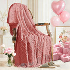 inhand Coral Pink Knitted Throw Blanket for Couch Bed, Mothers Day/Mom Birthday Gifts for Mom from Daughter Son, Soft Lightweight with Tassels, Farmhouse Warm Decorative Blanket for Women, 50"x60"