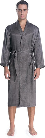Lavenderi Mens Silky Satin Lounge Robe, Long Lightweight Sleepwear