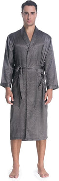 Lavenderi Mens Silky Satin Lounge Robe, Long Lightweight Sleepwear