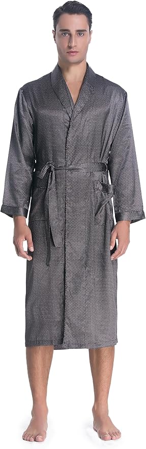 Lavenderi Mens Silky Satin Lounge Robe, Long Lightweight Sleepwear