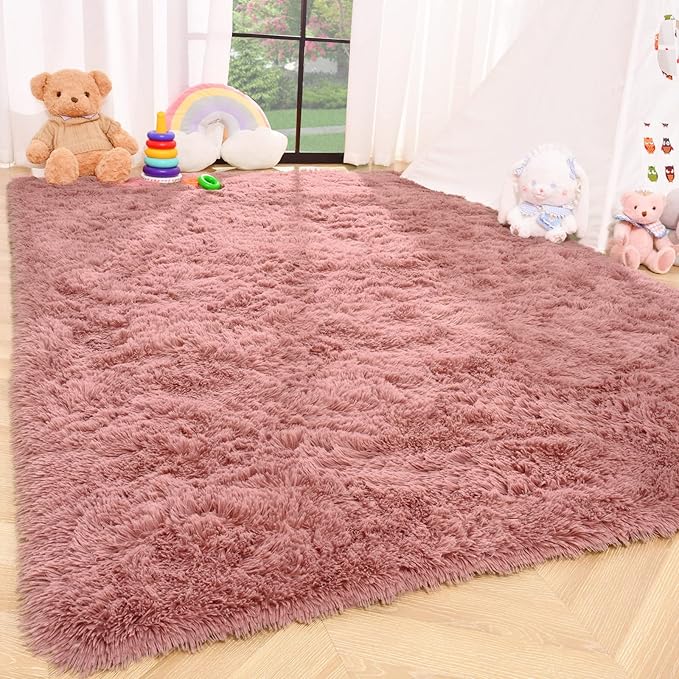 ISEAU Fluffy Rug Carpets Soft Shaggy Area Rugs Indoor Floor Mats for Kids Room Fuzzy Carpet Comfy Cute Nursery Mat Bedside Rug for Boys Girls Bedroom Living Room Home Decor, 3ft x 5ft,Blush