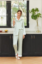 Ekouaer Silk Pajamas for Women Long Sleeve Satin Pajama Set Silky Pj Sets 2 Piece Button Down Loungewear Sleepwear