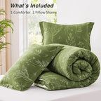 Love's cabin Olive Green Full Comforter Set - Full Size Comforter Set, 3 Pieces Cute Floral Bedding Sets for All Seasons,1 Soft Reversible Botanical Flowers Comforter and 2 Pillow Shams