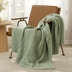 Amélie Home Knit Throw Blanket, Soft Chenille Cozy Breathable Chevron Chunky Decorative Blanket for Couch, Bed & Sofa, French-Inspired Lightweight Warm Gift for Women, Sage Green, 60"x80"
