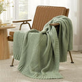 Amélie Home Knit Throw Blanket, Soft Chenille Cozy Breathable Chevron Chunky Decorative Blanket for Couch, Bed & Sofa, French-Inspired Lightweight Warm Gift for Women, Sage Green, 50"x60"