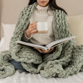Samiah Luxe Sage Green Chunky Knit Blanket Throw 50x30", Chunky Knit Throw Blankets for Living Room Decor or Boho Decor, Personal Lap Blanket for Couch or Bed, Cable Knitted Crochet Lap Blankets