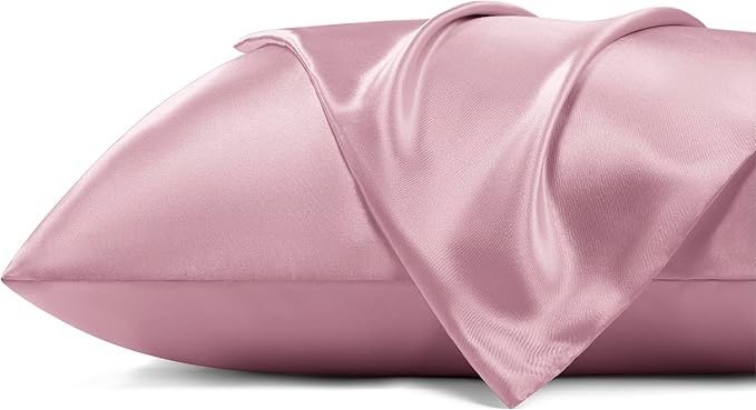 Bedsure Satin Pillowcase with Zipper, Similar to Silk Pillow Cases 2 Pack, Satin Pillow Cases Queen, Silky & Soft Pillow Covers for Hair & Skin, Gifts for Women, Pink Room Decor, 20x30 Inches