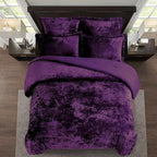 Fredsure Distressed Velvet Comforter Set, 5 Pieces Dark Purple King, Distressed Velvet Face and Brushed Microfiber Reverse