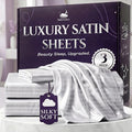 SLEEP SANCTUARY Satin Sheets Twin Size – 3 Piece Luxury Silky Bed Set, Softer Than Silk, 15" Deep Pocket, Cooling & Wrinkle-Free, Moisture-Wicking & Breathable for Hair & Skin (Striped White)