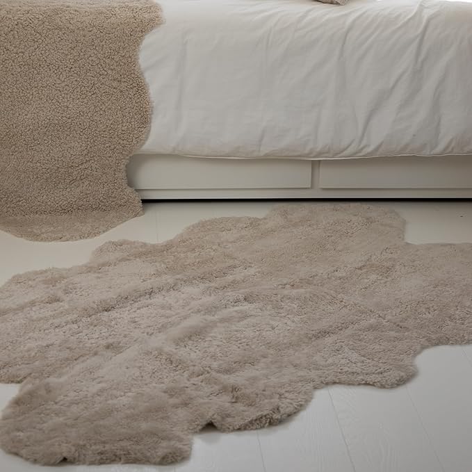 Nordic Sheep Real Sheepskin Rug 4x6 ft | Sheepskin Rugs for Living Room and Sofa | Large Bedside Rugs for Bedrooms is Breathable & Heat-regulating | Fluffy Rug in Color Beige