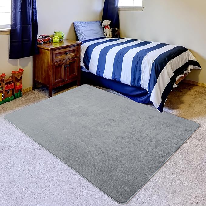 Przemy Washable Grey Rugs for Living Room Bedroom, 5x7 Feet Super Soft Memory Foam Rug Indoor Carpet for Kids Room Boys Girls Dorm Bedside Nursery Decor Mat