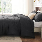 Bedsure Black Comforter Set Queen - Soft Bedding for All Seasons, Breathable Cationic Dyed Bed Set, 3 Pieces, 1 Queen Size Comforter (90"x90") and 2 Pillow Shams (20"x26"+2")