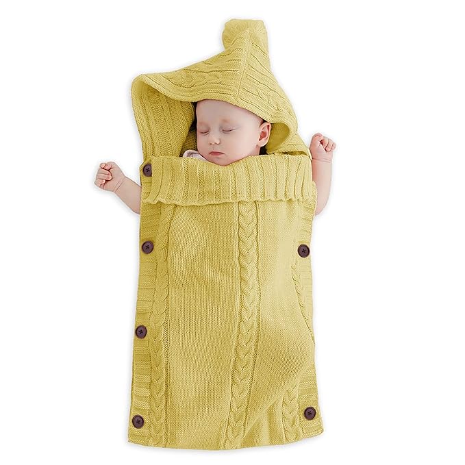 XMWEALTHY Newborn Baby Wrap Swaddle Blanket Knit Sleeping Bag Sleep Sack Stroller Wrap for Baby Tumeric 0-6 Month