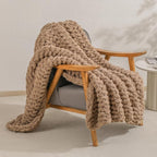 bearberry Chunky Knit Throw Blanket 60x80 Inches Handmade, Soft Jumbo Chenille Yarn with Cable Rope Knot Design | Thick Cozy Large Blanket for Couch, Sofa, Bed & Living Room Home Decor | Khaki
