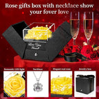 Lebana Preserved Real Rose with Heart I Love You Necklace -Eternal Flowers Rose Birthday Gifts for Her Mom Wife Girlfriend Grandma on Valentines Mothers Day Christmas Anniversary Romantic (Yellow)