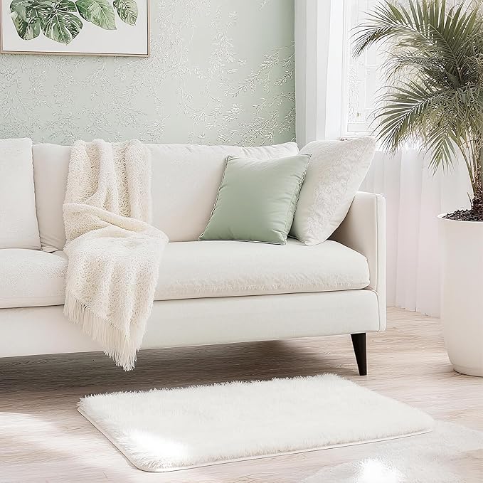Shag White Rug Small 2x3 Area Rugs for Bedroom Dorm Living Room - Non Slip Ultra Fluffy Shaggy Bedside Area Rugs for Kids Room, Girls Room, Study, Office, Entryway, Playroom, Modern Carpet
