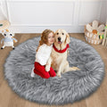Grey Round Rugs for Bedroom, 4x4 Ft Fluffy Circle Area Rug for Kids Room, Furry Carpet for Teen's Room, Shaggy Circular Rug for Nursery Room, Fuzzy Plush Rug for Dorm Living Room Carpet