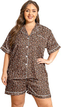 Vozanet Women's Short Sleeve Satin Pajama Sets Silky Ladies Button Down Loungewear Plus Size Nighty Shorts Sets XL to 5XL