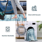Runner Rug 2x6 Washable Rug Runners for Hallways Kitchen Non-Slip Rugs Abstract Print Soft Faux Wool Carpet Runner for Entryway Indoor, Bedroom Bedside, Laundry, Dorm, Home Decor (Blue)
