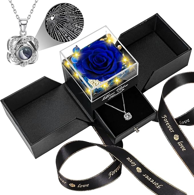Lebana Preserved Blue Real Rose -Eternal Flowers Rose Birthday Gifts for Her Mom Wife Girlfriend Grandma on Valentines Mothers Day Christmas Anniversary Romantic-Blue