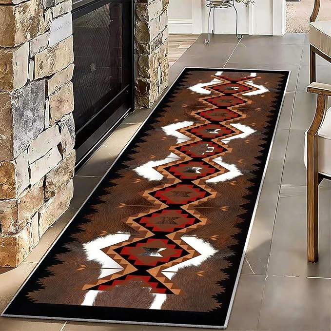 Faux Cowhide Rugs for Hallways,2x10ft,Country Farmhouse Western Runner Rugs,Southwest Aztec Kitchen Runner Rug,Soft, Non-Slip, and Machine Washable Cowhide Carpet,for Bedroom, Indoor Entrance