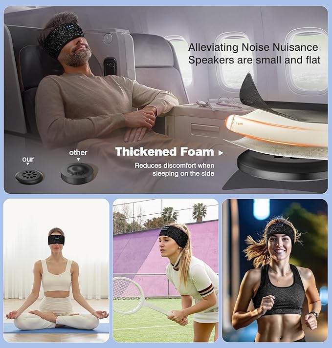 LC-dolida Sleep Headphones Wireless Bluetooth Headband Headphones for Sleeping Music Band Cozy Sleep Mask with Thin HD Stereo Speakers Perfect for Side Sleepers(Taupe)