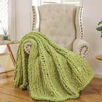 WESHIONGOO Chunky Knit Blanket Throw 51"×63" Knitted Throw Blankets for Couch Bed Fluffy Soft Blanket with Jumbo Chenille Yarn Thick 100% Handmade (Lime Green)