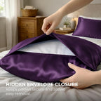 Pure Bedding Satin Pillowcase 2 Pack - King Size (20"x40", Purple) - Silky Pillow Cases for Hair and Skin - Satin Pillow Covers with Envelope Closure - Extra Soft Premium Microfiber