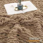 WESHIONGOO Chunky Knit Blanket Throw 51"×63" Knitted Throw Blankets for Couch Bed Fluffy Soft Blanket with Jumbo Chenille Yarn Thick 100% Handmade (Brown)