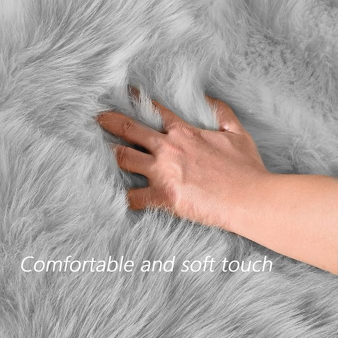 Latepis Faux Sheepskin Fur Rug 2x4 Feet Light Grey Fluffy Rugs Shag Furry Rug Small Area Rugs Carpet for Bedroom Living Room, Cushion