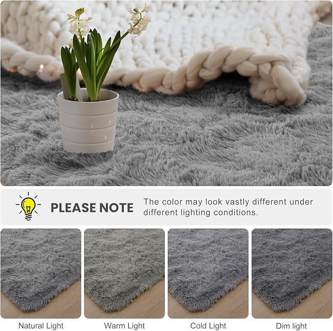 Macgace 8x10 Grey Area Rugs for Living Room, Super Soft Fluffy Rug with Non-Slip Backing for Girls Boys Bedroom Baby Nursery, Solid Shag Carpet Modern Home Interior Decor
